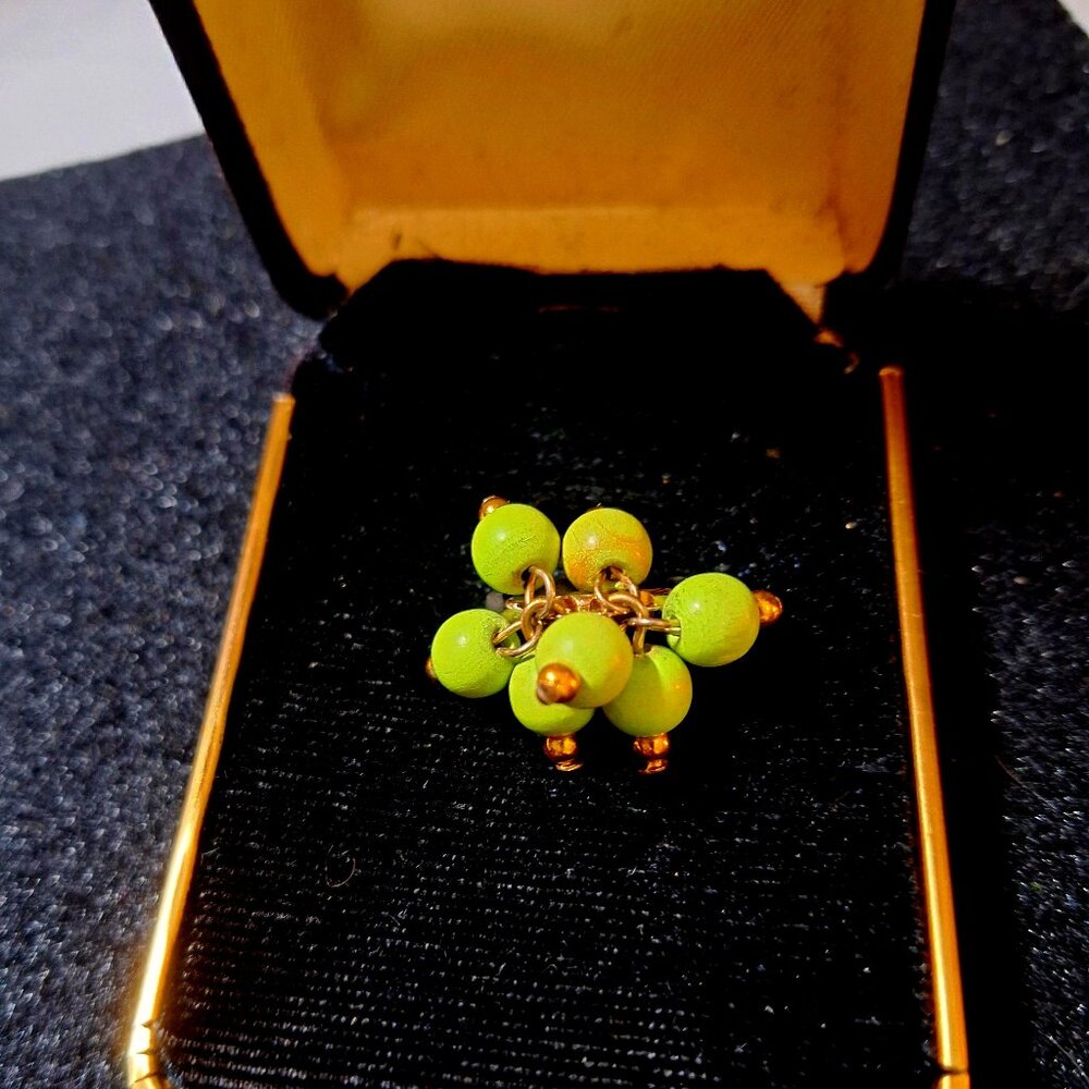 1960's Vintage Braded Cluster Green & Gold Cocktail Ring